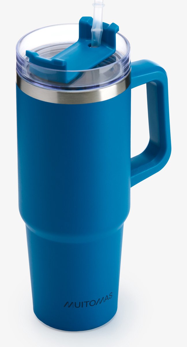 Muitomas Reismok - Travel Mug - Dubbele geïsoleerde wand - Praktisch rietje & handvat - 900ml - Blauw