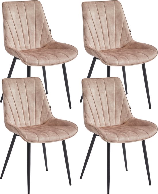 Colenis® - Lesedi Eetkamerstoel - Set Van 4 - Champagne - Adoré Velvet - Industrieel