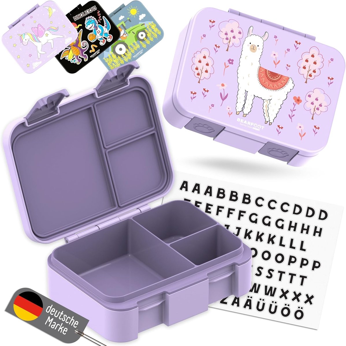 Compacte Broodtrommel Bentobox Lama BPA-vrij & lekvrij 650ml paars meisjes