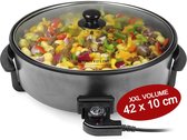 Royalty Line® PP18214 Elektrische Hapjespan met Deksel - Ø42cm Partypan XXL - 1500W Elektrische Pan Met Antiaanbaklaag - Snackpan Met Regelbare Warmteniveaus - Zwart