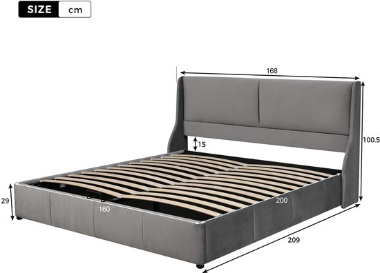 Polsterbed Dubbelbed 140x200 cm met LED, Hydraulisch Opbergbed Functiebed met Opberghoofdeinde en Stopcontact, Jeugdbed, Verstelbaar Hoofdeinde, Zonder Matras, PU Zwart - € 249,99