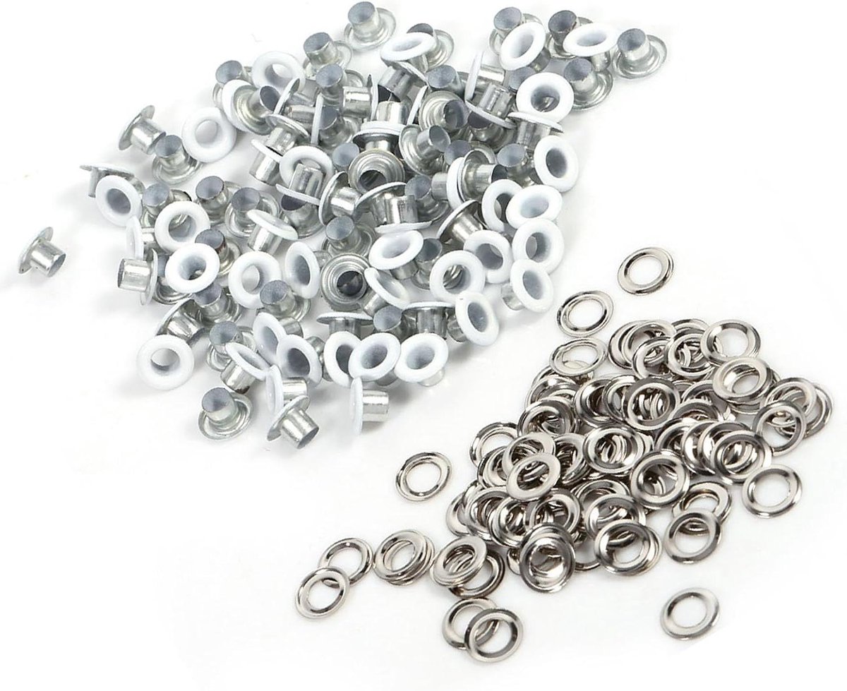Set van 100 Aluminium Oogjes in Gemengde Kleuren - 4 mm - Voor Kleding, Schoenen, Tassen, Handwerk en Doe-het-zelf Projecten - Wit