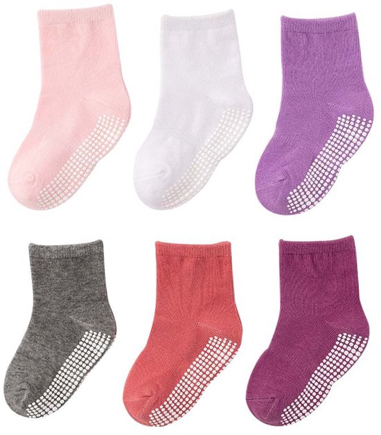 Baby Sokken - 6 Paar - Maat XL - Baby Sokjes - Antislip Sokken - Enkelsokken - Slofsokken - Warme Sokken - Voor Pasgeboren, Zwangere vrouwen en Baby Cadeau - 5-7 Jaar Oud - Katon - Veelkleurig