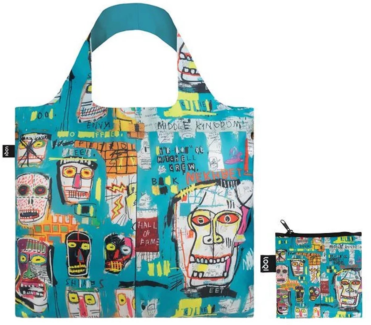 LOQI Museum Collection - Opvouwbare Draagtas - Opvouwbare Shopper - Boodschappentas kunst print - Jean-Michel Basquiat - Skull