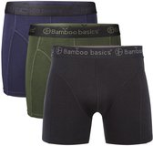 Bamboo Basics Heren Bamboe Boxershorts Rico (3-pack) - Navy, Army & Zwart - Ondergoed Heren - Boxershort Heren Lange pijp - Maat S