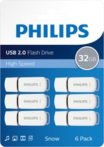 Philips USB Stick - 32GB - Flash Drive - USB 2.0 - Snow Edition Space Grey® - Wit - 6-Pack