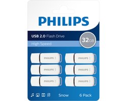 Philips USB Stick - 32GB - Flash Drive - USB 2.0 - Snow Edition Space Grey® - Wit - 6-Pack Voordeelpak