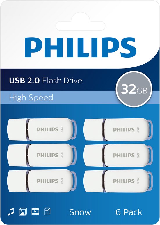 Clé USB Philips FM32FD70B - 32 Go - USB 2.0 - Édition Neige - Gris sidéral® - Wit - Lot de 6