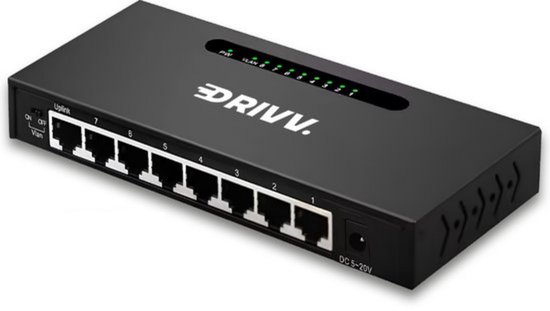 Drivv. Netwerk Switch - 8 Poorten - Internet Switch - RJ45 splitter - Zwart