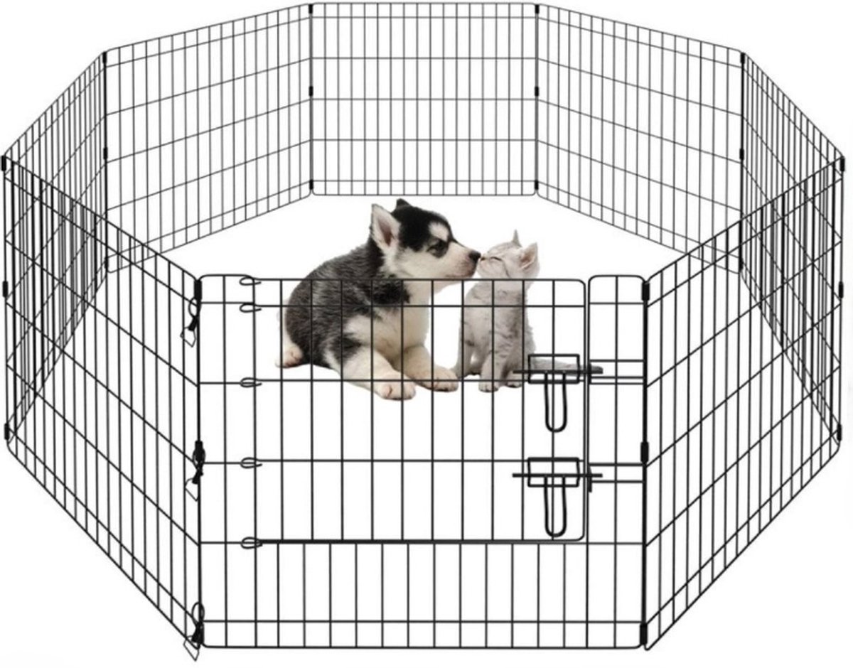 Ceruzo Puppyren-Hondenren -8 Panelen - 60 x 60cm - 480cm Omtrek - Opvouwbaar -Deur - Konijnenren -Zwart