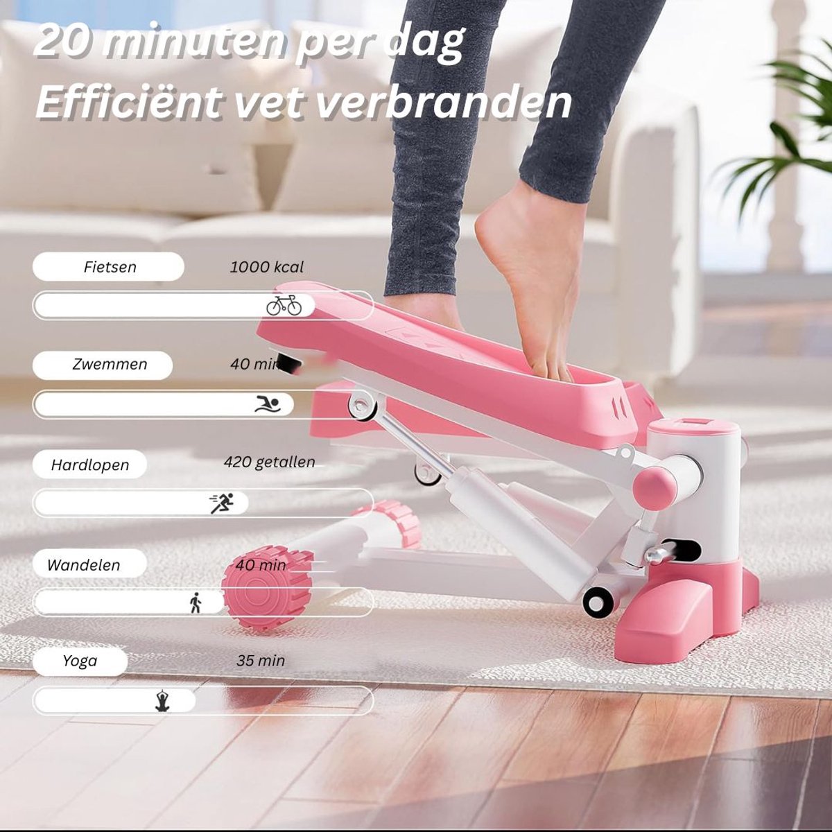 Afbeelding 3 van Stepper Fitness - Hometrainer - Crosstrainer Mini - Roze