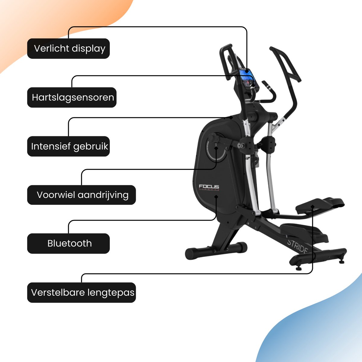Afbeelding 3 van Focus Fitness - Stride - Crosstrainer - Front Driven - App-koppeling - 16 Weerstandsniveaus