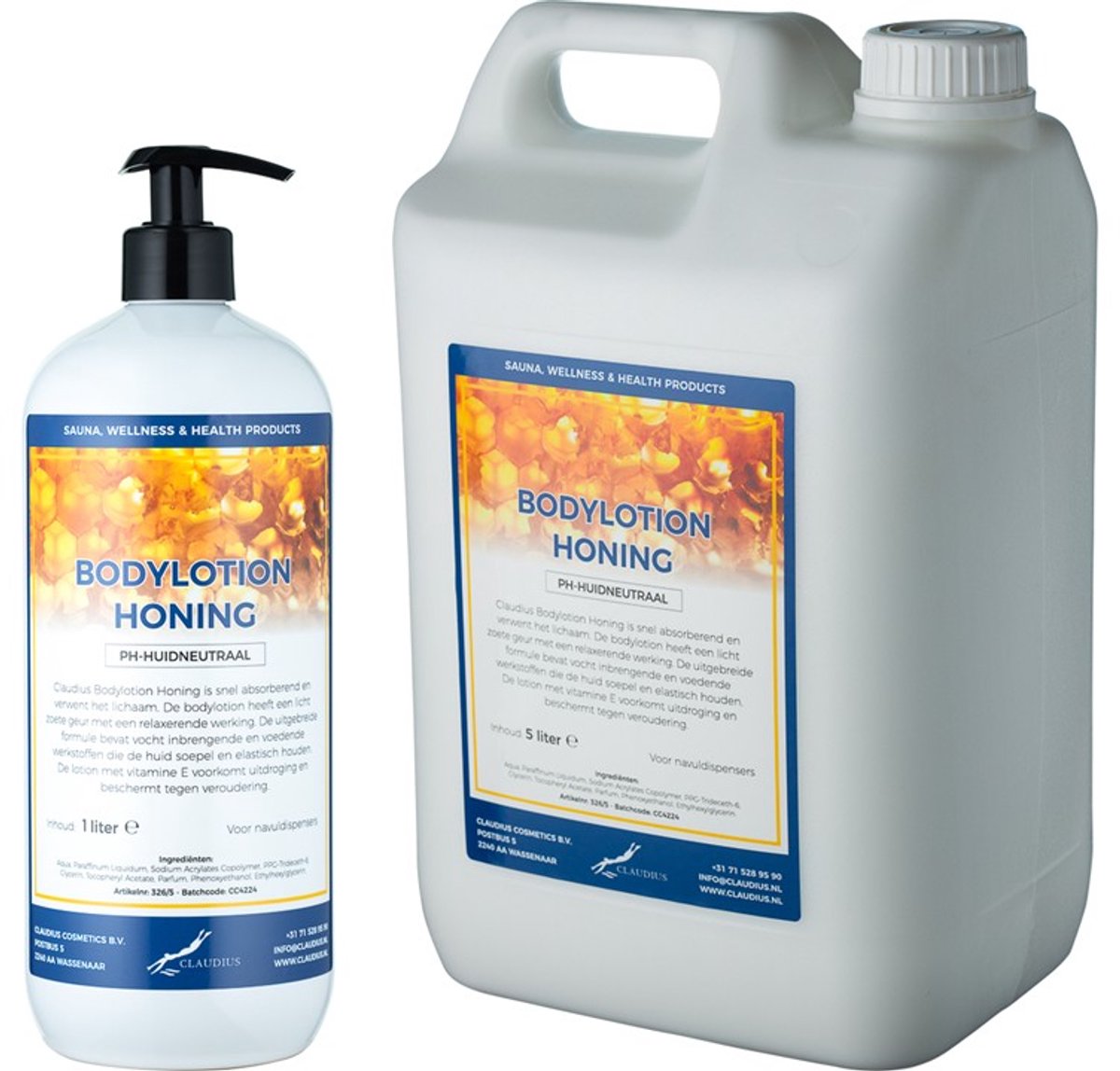 Bodylotion Honing 1 liter met gratis pomp - hervulbaar + Jerrycan 5 liter navulling