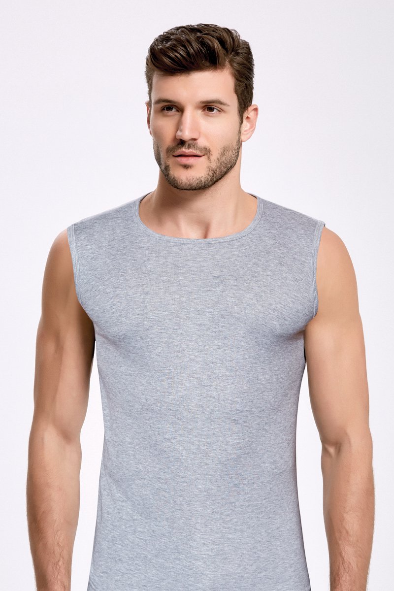 2 Pack ilke® Mouwloos Ronde Hals Heren T Shirt - 100% Katoen-Grijs-XL
