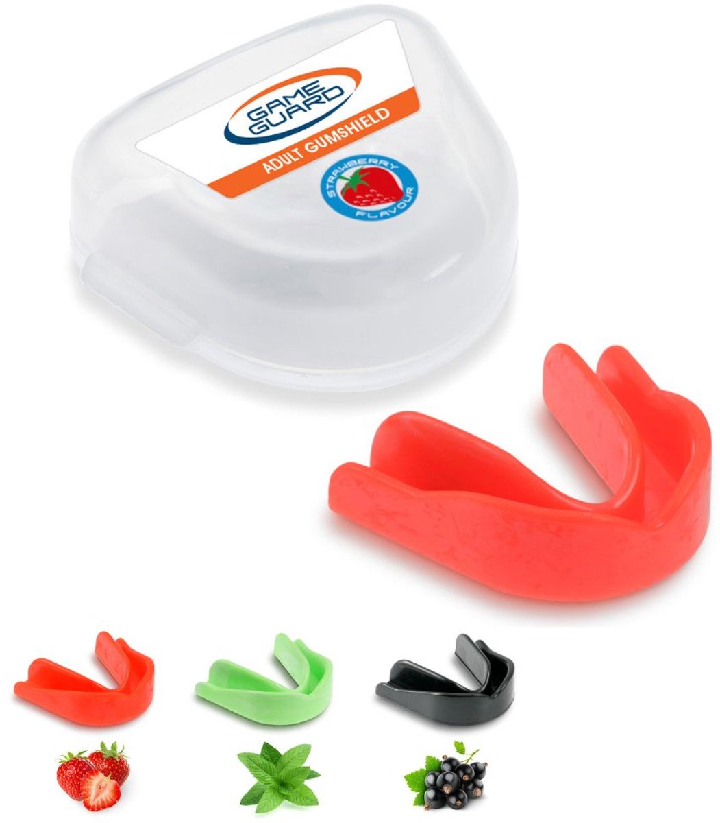 Gameguard Gebitsbeschermer – Met Smaak – Aardbei – Rood – Bitje Vechtsport - Hockey – Rugby - Jeugd – Makkelijk te vormen - Tandenknarsen - Bitje Vechtsport - Gebitsbeschermer - Mouthgard - Knarsbitje - Gebitsbeschermer Vechtsport