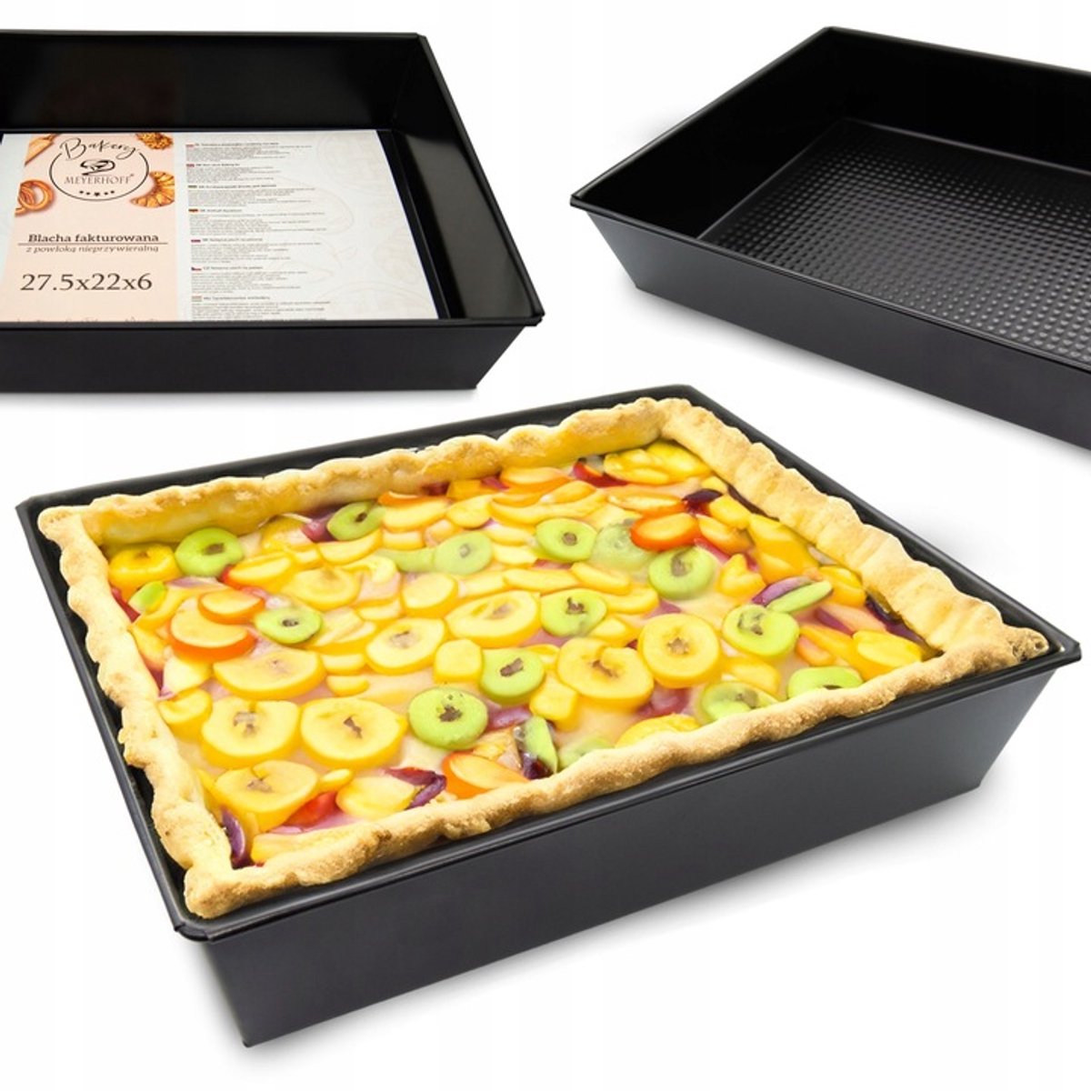 Meyerhoff Bakery Rechthoekige Cakevorm – 27,5 x 22 x 6 cm – Non-Stick Bakvorm voor Cake, Brood & Gebak – Duurzame Stalen Broodbakvorm – Zwart Ovenaccessoire