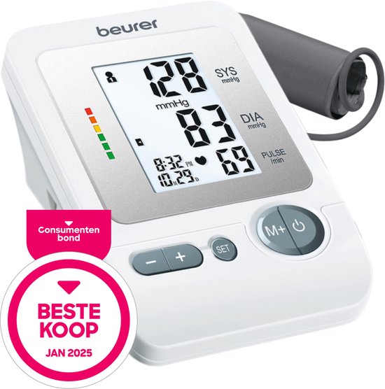 Beurer BM 26 Bloeddrukmeter Bovenarm – Beste Koop Consumentenbond 2025 – Medisch Gecertificeerd & Klinisch Gevalideerd – Herkent Hartritmestoornissen – Manchet 22–35 cm – Voor 4 Gebruikers – Incl. Batterijen & Opbergtas – 5 Jaar Garantie