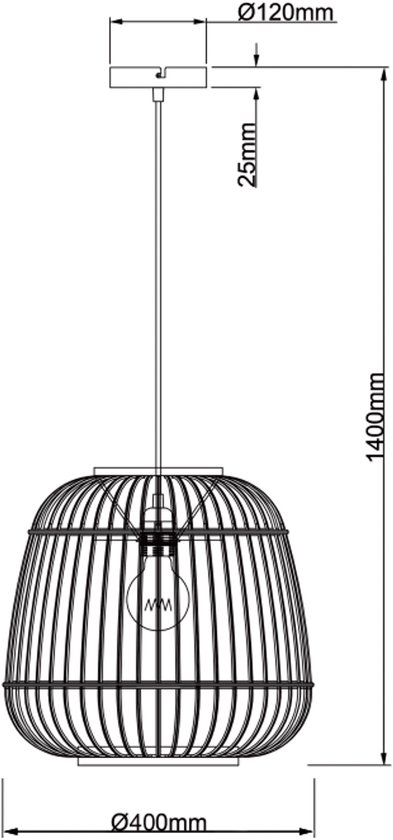 Suspension Chericoni Trapèze - 1 lumière - Ø 40 cm; Bamboe Nature