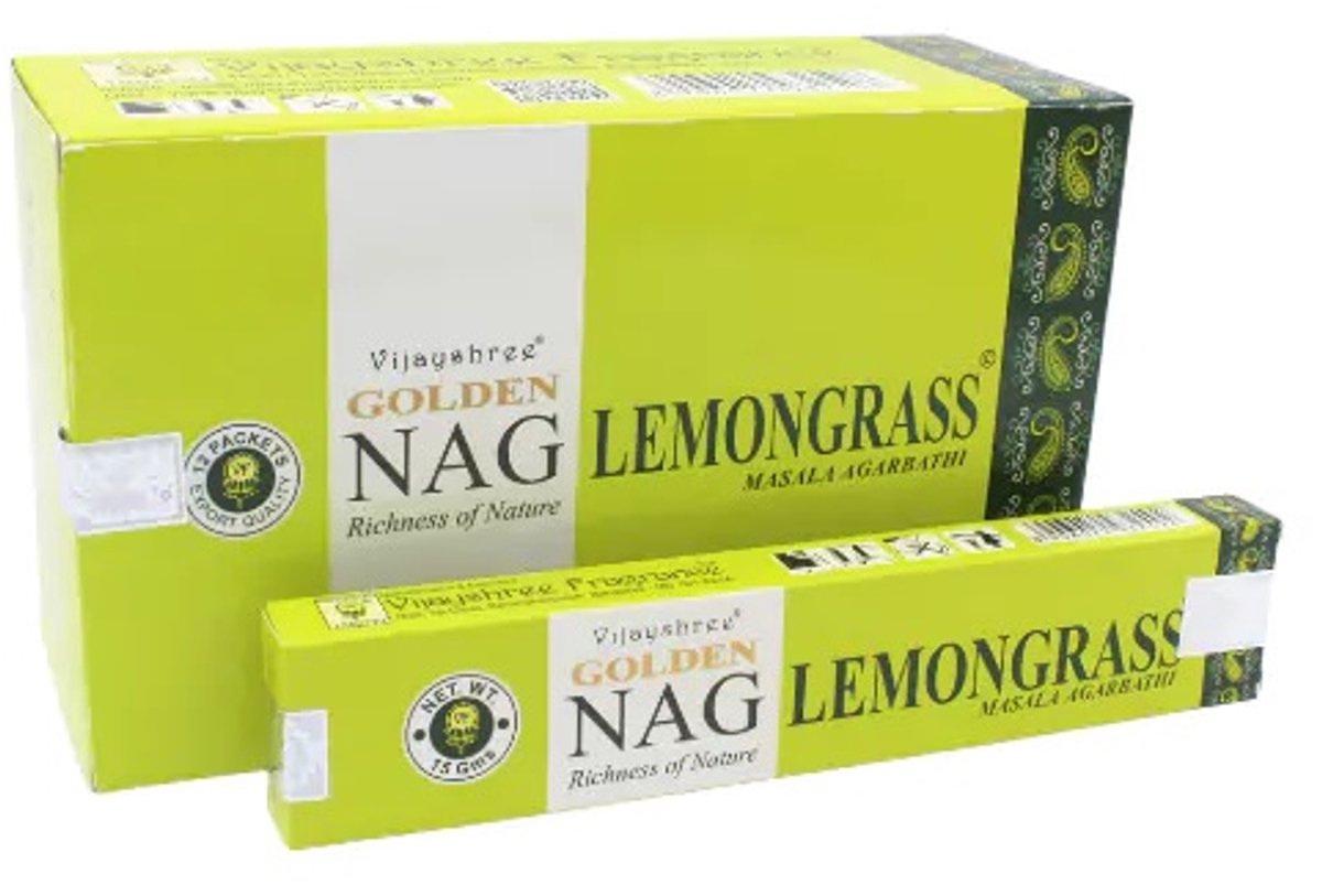 Golden Nag lemongrass - wierook - wierookstokjes - geurstokjes - doos 12 stuks Geel