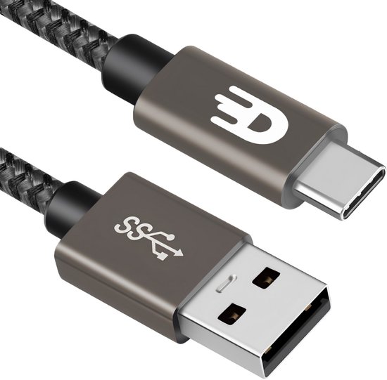 Drivv. Câble USB vers USB C - Chargeur rapide - Câble de données et de chargement USB C - Court - 1 mètre - Y compris Samsung, iPhone 15 et plus - Gris moderne