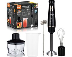RAF - Staafmixer Set - 5-in-1 - Hand Blender - Elektrische Handmixer - Klopper - Staafmixer - BPA-vrij - Extreem Krachtig - Hakmolen - Garde - Maatbeker - Mengstaaf - Ook voor IJsklontjes - Complete Set - Melkopschuimer - Foodprocessor