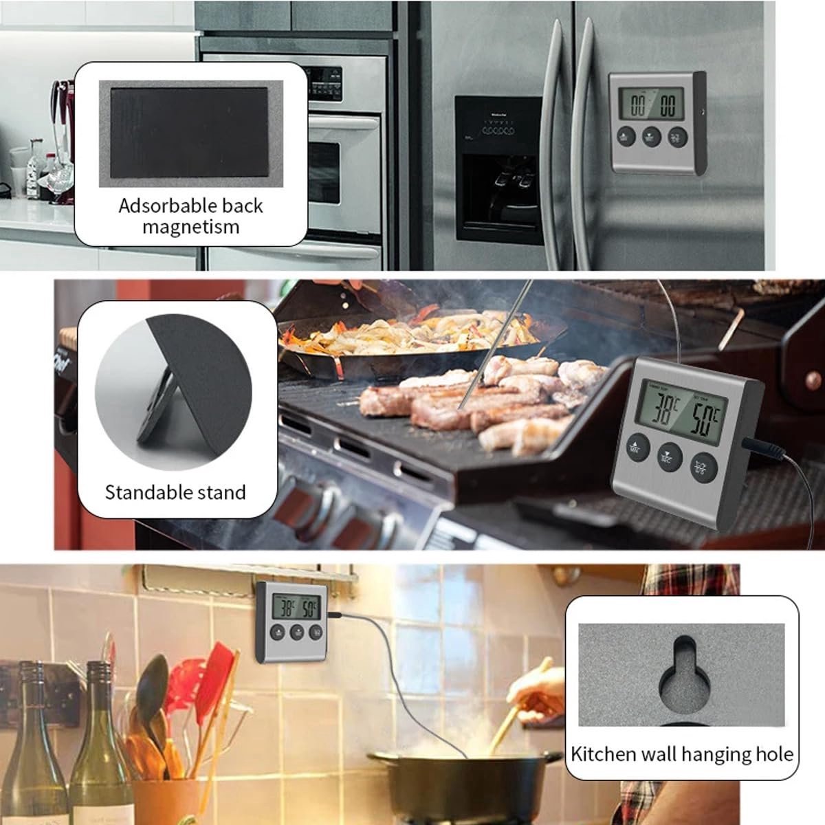 Vleesthermometer - Keukenthermometer - BBQ Thermometer - Met timer - Magnetisch - Thermometer - ook geschikt als voor Vlees, BBQ, Oven — cadeau in Kookcadeaus - foto 2