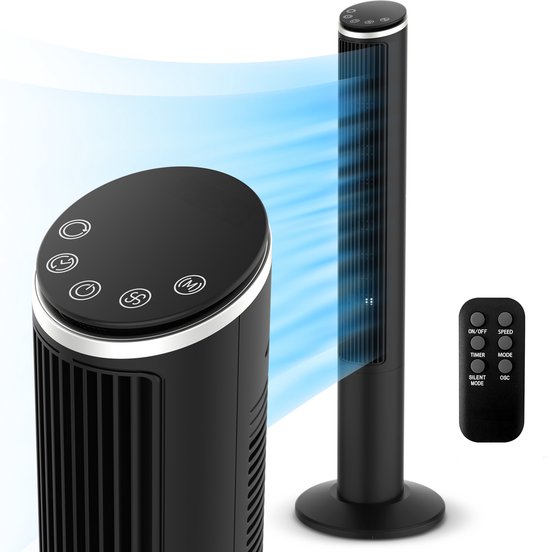 Torenventilator - Ventilator – 5 Standen & 3 Snelheden - Oscillatie functie - 15 uurs timer - Led Display - Afstandsbediening - 110cm