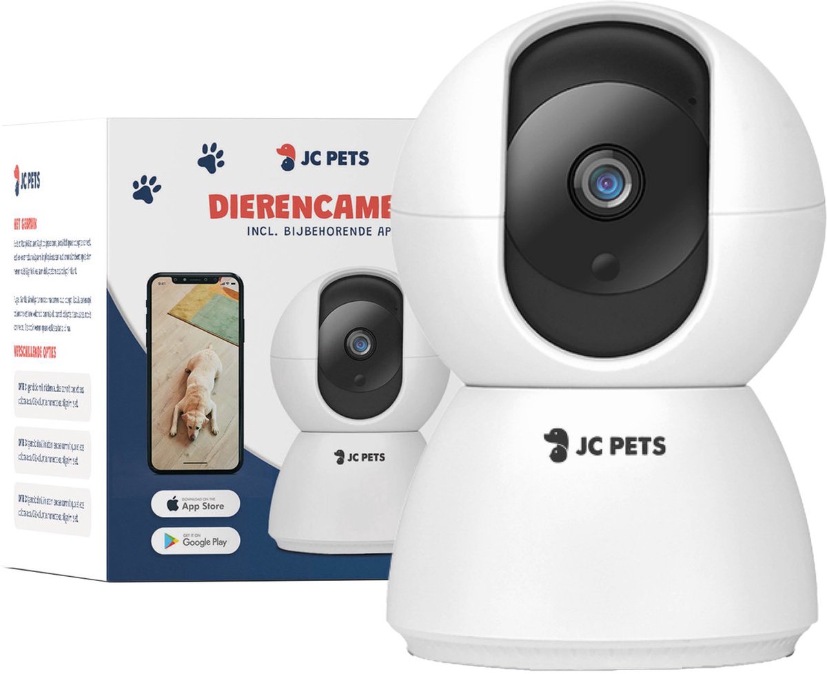 JC Pets Huisdiercamera met App 3MP 2048 x 1536P - 360° Hondencamera en Beveiligingscamera met Wifi - Multifunctionele Baby Camera