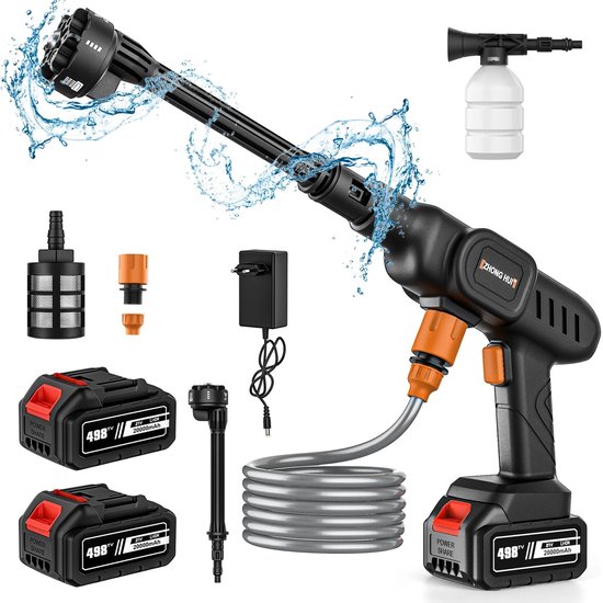 Hogedrukreiniger – Hogedrukreiniger Accu – Hogedrukspuit – Incl. 2 Accu’s – 6 In 1 – Waterdicht – Zelfaanzuigend & Kraan – 20000mah