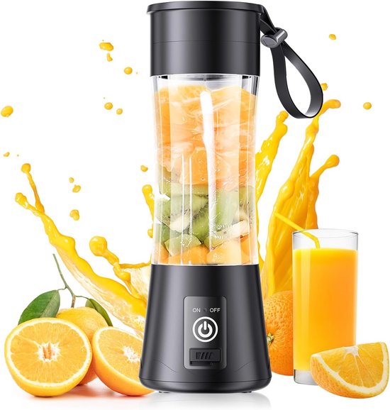 Draagbare blender - Ideaal voor het maken van smoothies en milkshakes - Gemotoriseerde blenderbeker - Draagbare blender - Mini-sapcentrifuge - Blender met kan - Ideaal voor picknicks, sport, thuis, op kantoor - Zwart