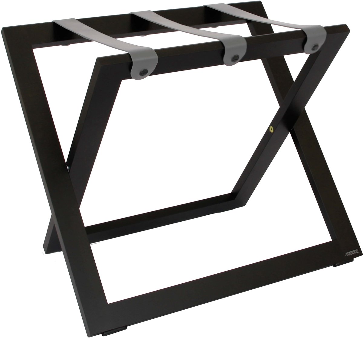 Kofferrek Roootz Compact | Zwart beukenhout met Taupe Grijze Leren banden | Inklapbaar | Compact