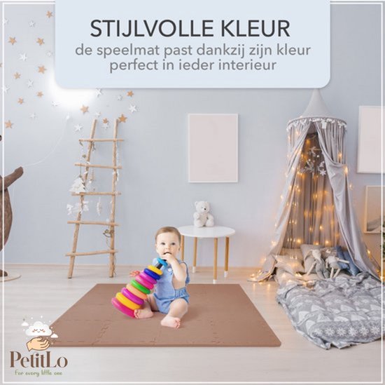 PetitLo® - Foam Puzzelmat (20 Stuks) - 30x30x1,2CM - Schuim Puzzel Tapijttegels - Kruipmat Baby - Speelmat baby - Speeltegels Kind - Speelkleed Kinderen - Speel Kruip Mat Tapijt Tegels - Vloertegels Vloermat Vloerbeschermer - Puzzelmat speelmat-Bruin van Merkloos — afbeelding 4