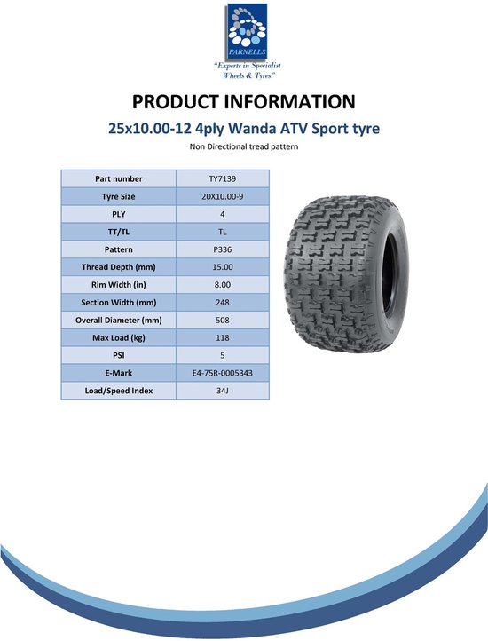 Liserés Slasher ATV 20 x 10.00-9 Wanda P336 homologués pour la route ( Set de 4)