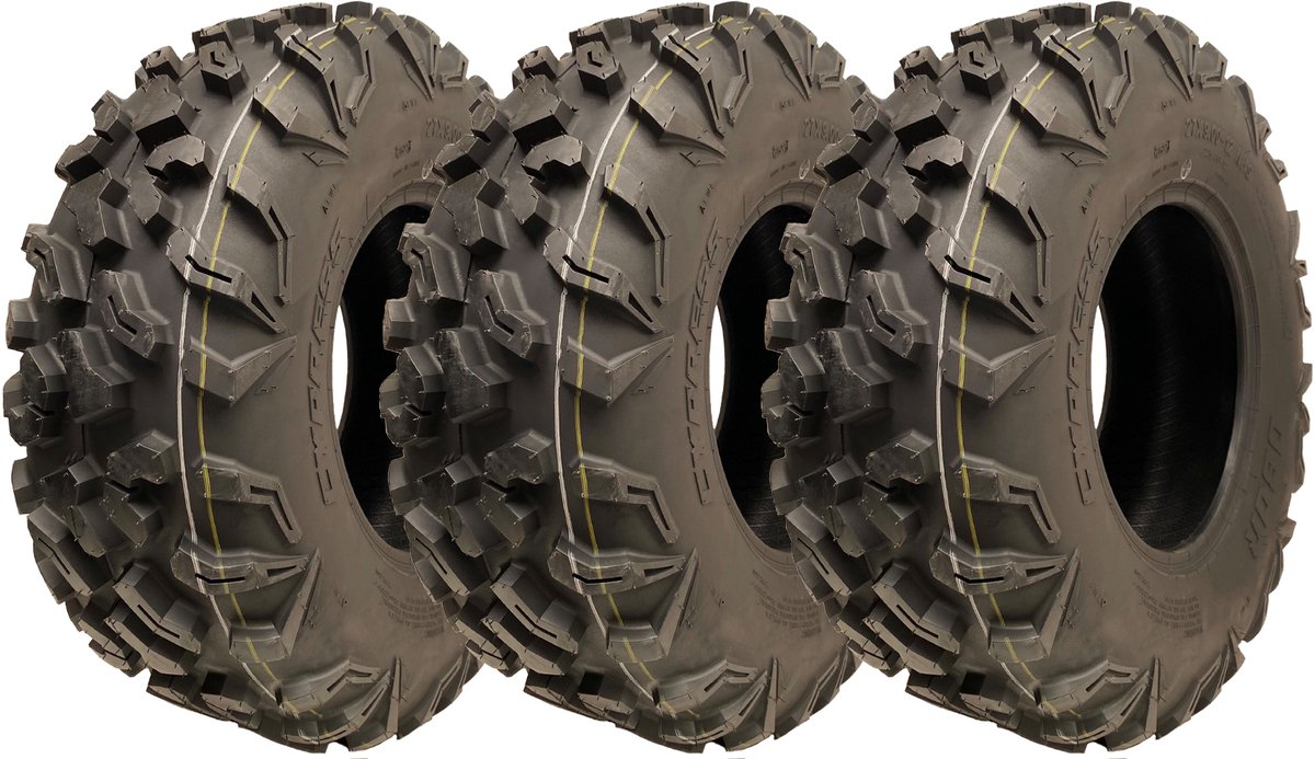 27x9.00-12 ATV-banden, 8-laags, 225/80-12, P0358, OBOR Cypress, 71J, goedgekeurd voor de openbare weg (set van 3)