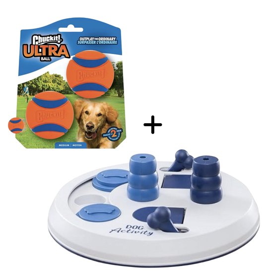 Combideal Chuckit! Ultra Ball - Hondenbal - Rubber - Drijvend - Maat M - 6 cm - Oranje - 2 stuks + Intelligentie Puzzel