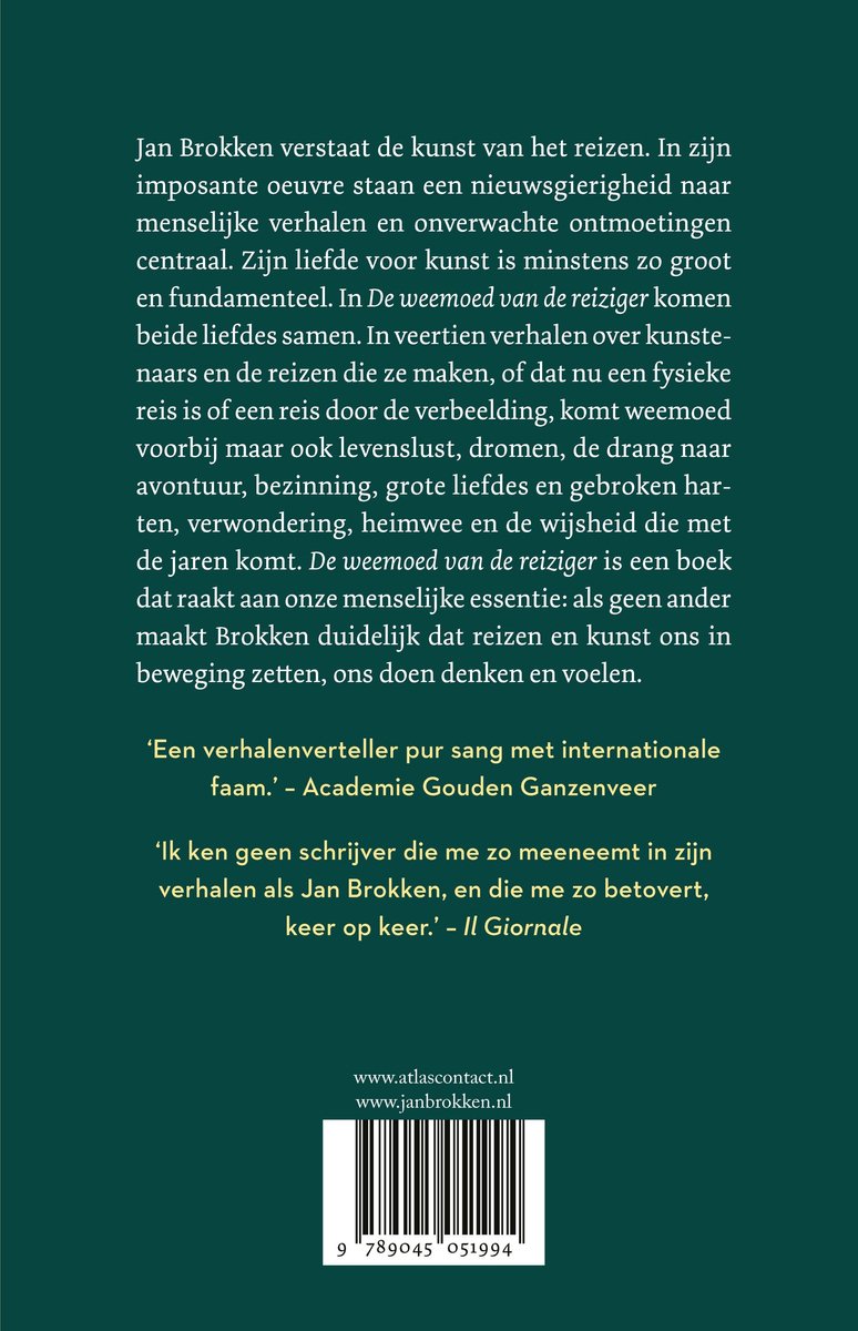 Achterkant boek "De weemoed van de reiziger" met recensies en ISBN.