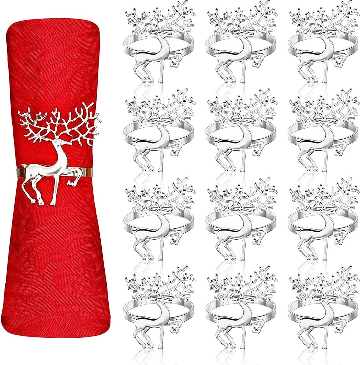 12 stuks zilveren servetringen in rendiervorm voor kerst, Thanksgiving en bruiloften - Luxe tafeldecoratie