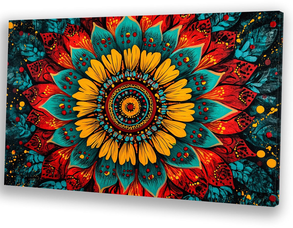 Mandala met kleurrijke bloemmotieven - Mandala wanddecoratie - Kunstwerk bloem - Psychedel