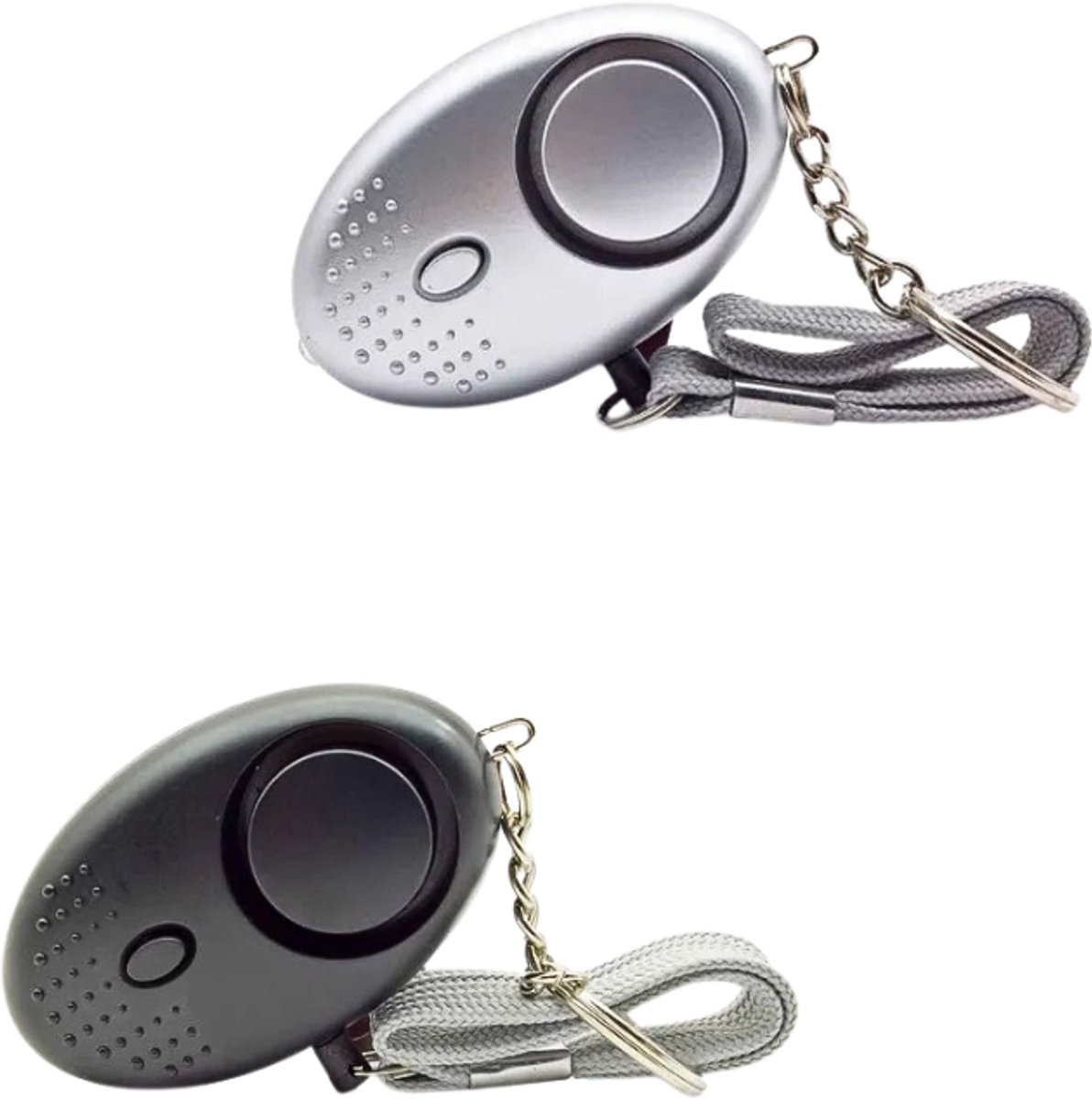 S4D® - Persoonlijk Zakalarm - Paniekalarm - Senioren Alarm - Veiligheid Alarm - Persoonlijke Alarmknop - Zelfverdediging Sirene - 130 Decibel - Incl. Batterijen - Met LED Zaklamp - Set Van 2 Stuks - Zwart + Grijs