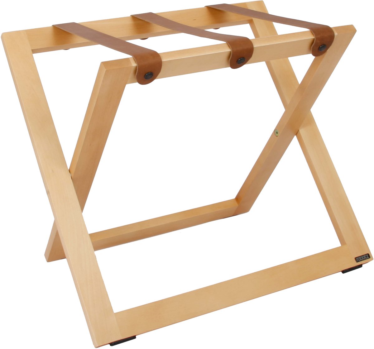 Kofferrek Roootz Compact | Naturel beukenhout met Cognac Leren banden | Inklapbaar | Compact