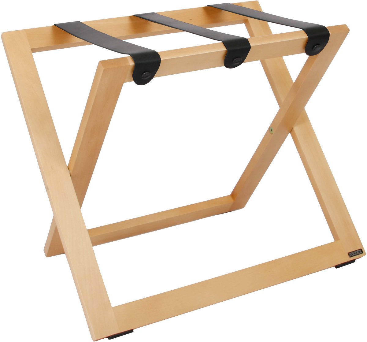 Kofferrek Roootz Compact | Naturel beukenhout met Zwarte Leren banden | Inklapbaar | Compact
