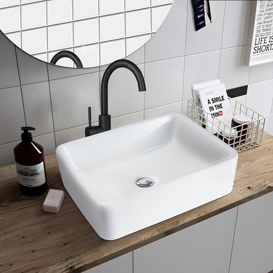 Lavabo NETTLIFE - Céramique Wit - 40 × 30 × 13 cm - rectangulaire - Montage mural - Lavabo suspendu - Lavabo de salle de bain - pour WC invités