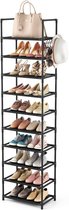 BOTC Schoenenrek - Schoenenkast - 10 Lagen Schoenenrek - voor 25 Paar - 175x46x28cm - Schoenen Opbergsysteem – Zwart