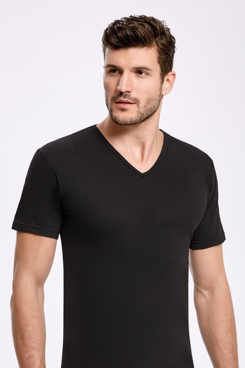 ilke® 2 Pack Heren T Shirt - V hals - 100% Katoen - Zwart - Maat M