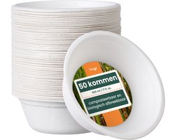 HÄAGO 50 Stevige Kartonnen Kommetjes van Suikerriet (⌀ 15,5cm) - Magnetronbestendig, Milieuvriendelijk, Biologisch Afbreekbaar - Perfect voor Picknicks, Buffetten, Barbecues