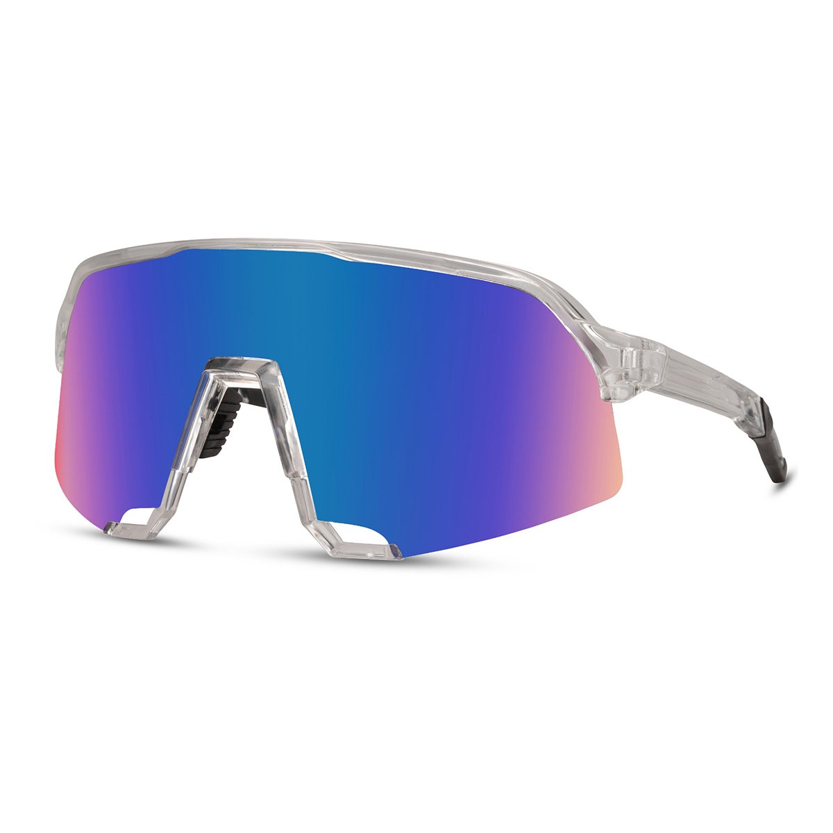 LUCCIO Sportswear - Sportbril – UV400 Bescherming – Transparant Frame – Blauwe Spiegel Lens – Unisex