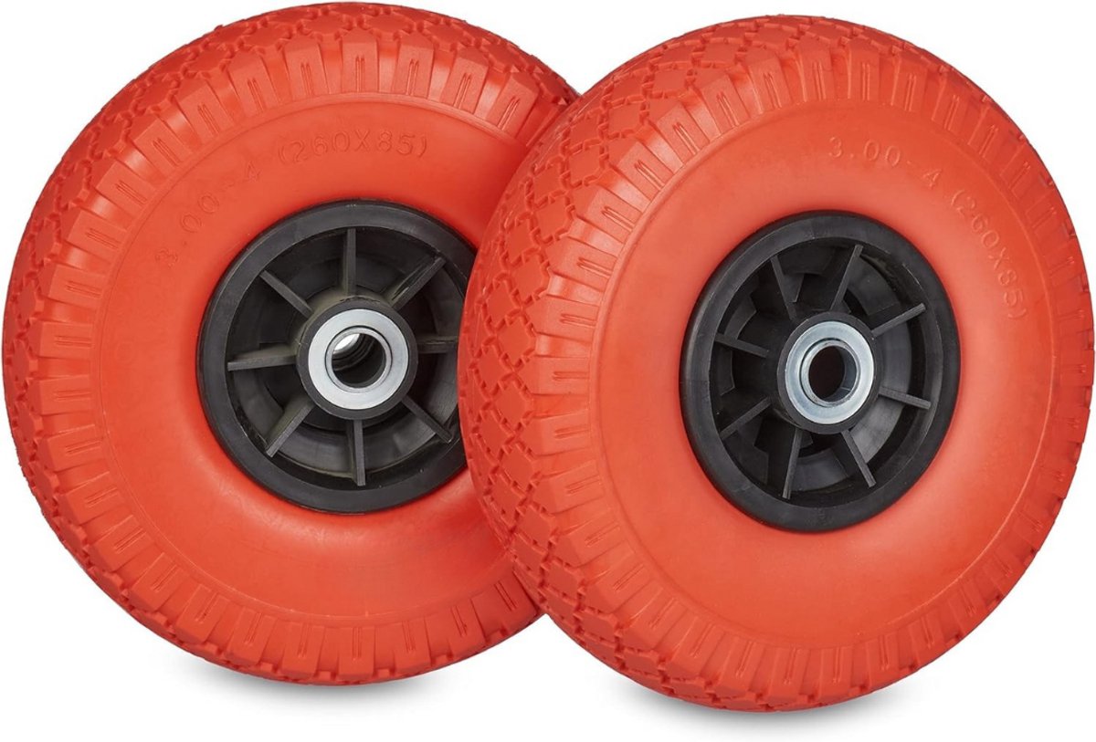 GTB® Steekwagenwielen - Steekwagen - Luchtband Rubber - Rood en Zwart - 9cm x 26cm x 26cm