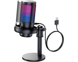 Lzwintrading Gaming Microfoon met Arm - Geschikt voor PC MAC PS4 PS5 Playstation - RGB Podcast Microfoon met Ruisonderdrukking - USB Streaming Microphone - Zwart