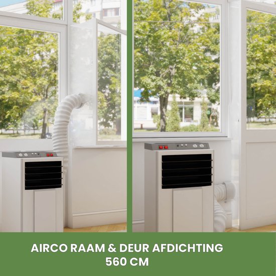 Universele Raamafdichtingskit Mobiele Airco 560 cm – Airco Raamafdichting voor Afvoerslang – Met Trekkoord – Voor Raam en Deur – Tegen Insecten – Verhoogt Koelprestaties Airco
