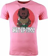 T-shirt - A-team Mr.T Shut Up Fool Print - Roze